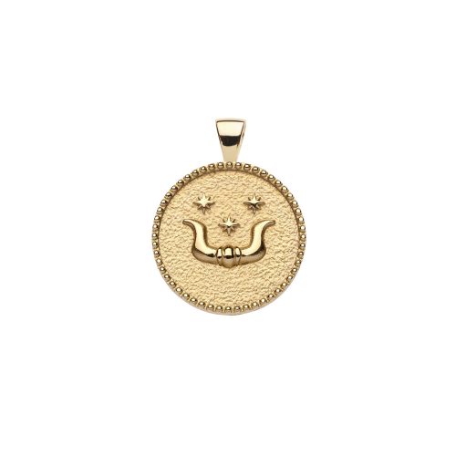 Gold small Taurus coin pendant with bull horns and star details