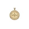 Gold small Virgo coin pendant features a textured border with stem of leaves in the center with two stars