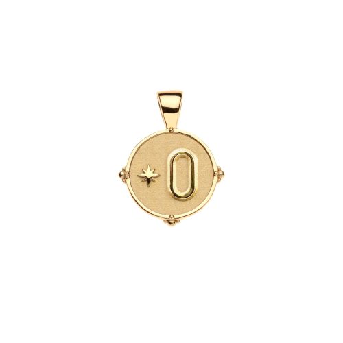 Gold letter O coin pendant with star detail