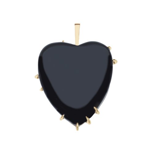 Heart pendant in onyx with gold prongs