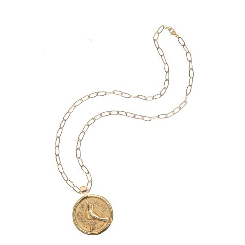 Gold Peace Coin on Drawn Link Chain