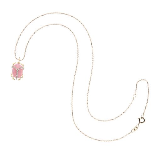 Pink jade scarab on 10 karat adjustable chain