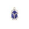 Carved lapis scarab pendant with white topaz accents and gold legs and bail