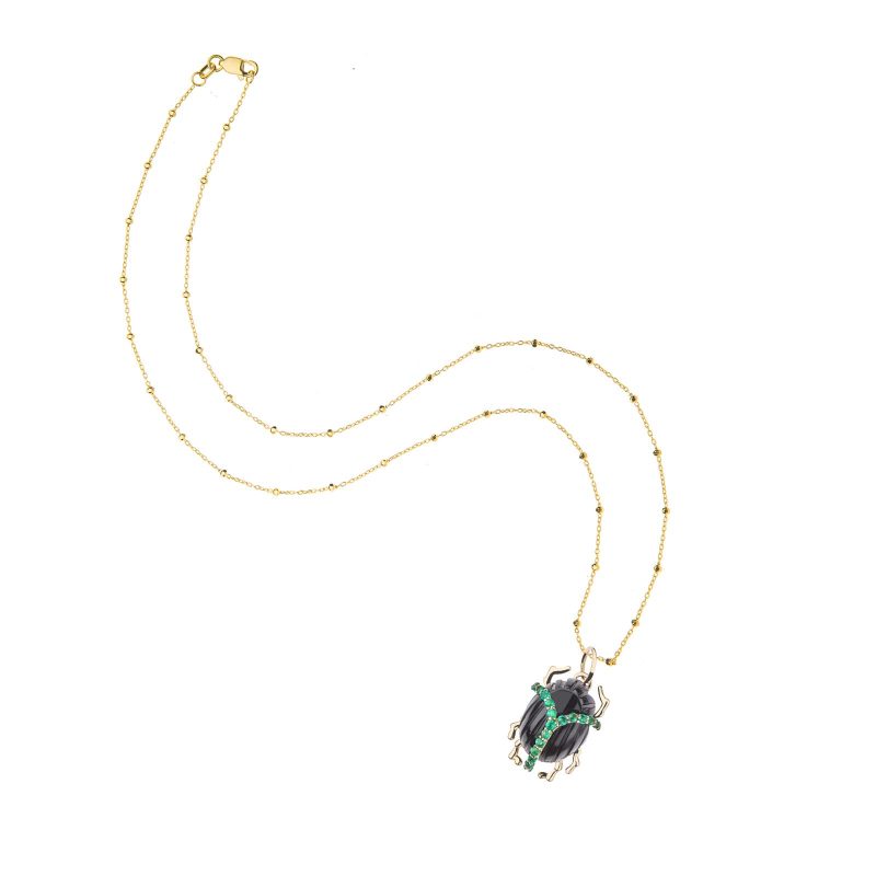 Onyx scarab on 14 karat satellite chain