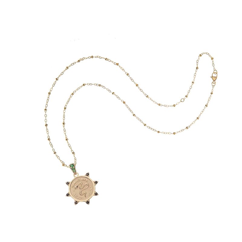 Gold petite embellished protect coin on satellite chain