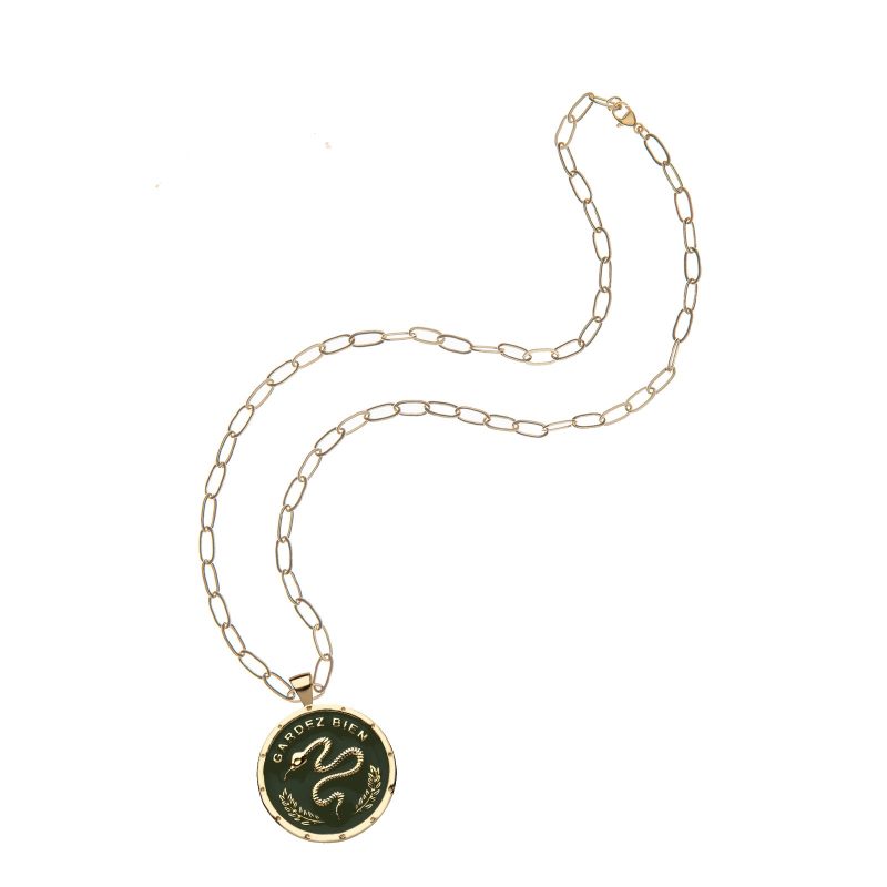 Green enamel protect coin on drawn link chain