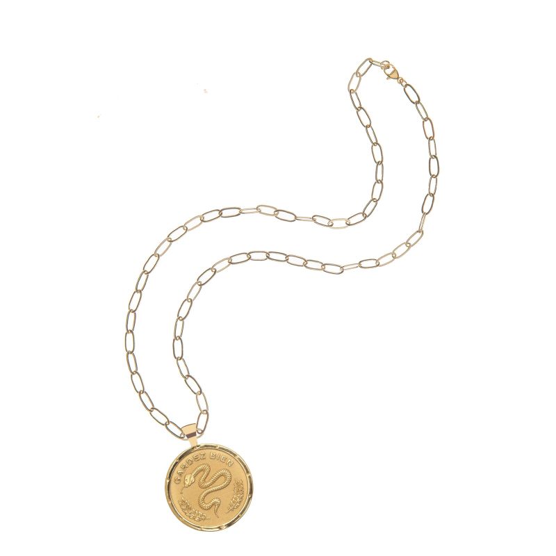 Gold Protect Coin on Drawn Link Chain