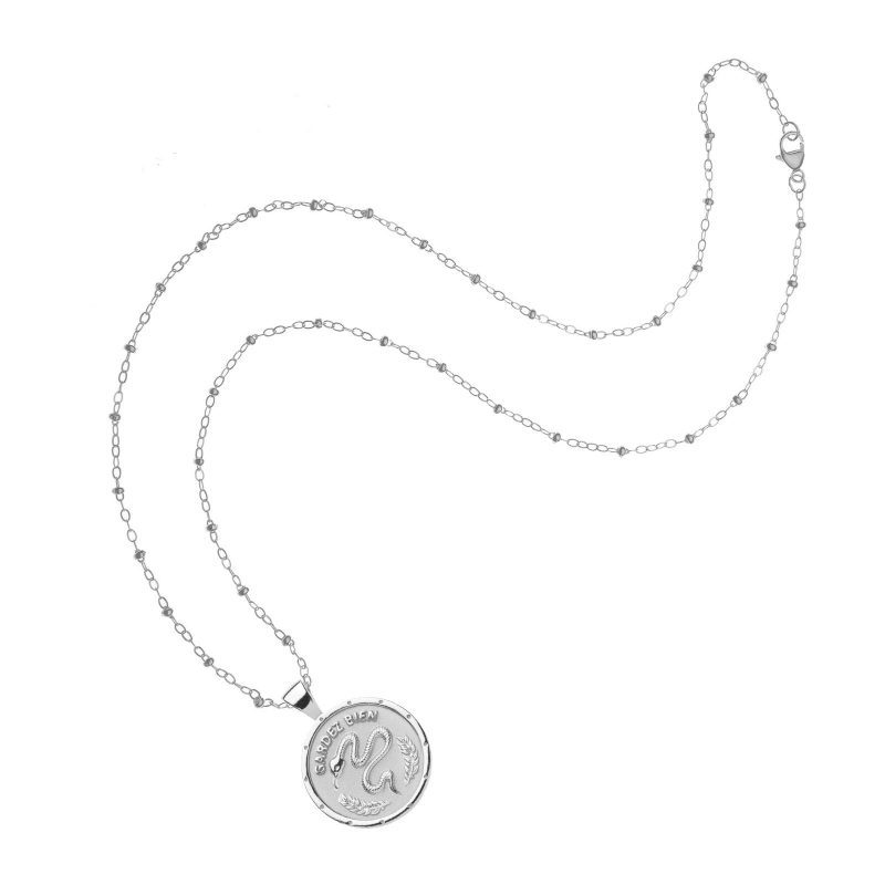 Silver Small Protect Coin Pendant on satellite chain