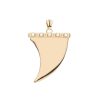 Gold shark tooth pendant with mother of pearl accents along the top edge