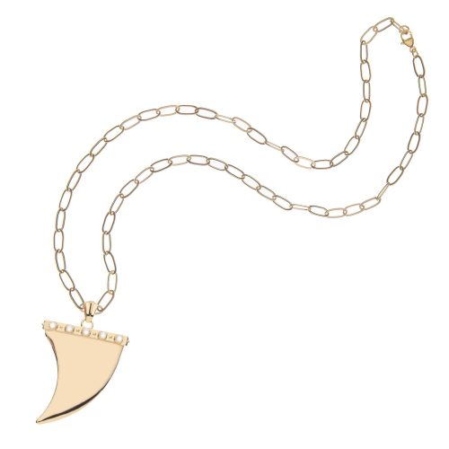 Gold shark tooth pendant on drawn link chain