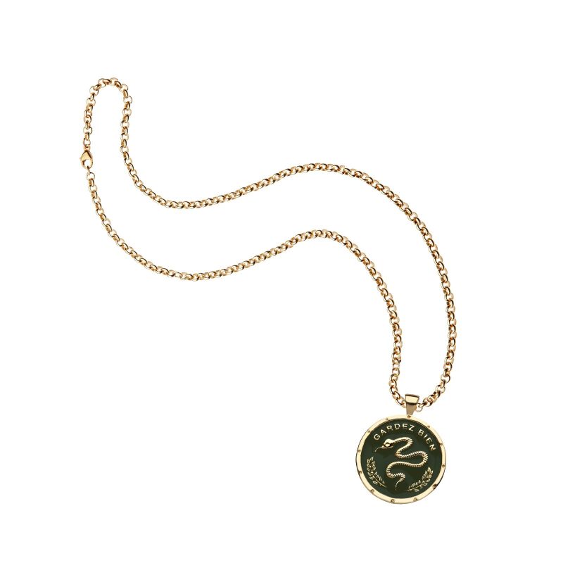 Green enamel protect coin on grande rolo chain