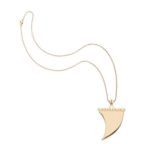 Gold shark tooth pendant on classic rolo chain