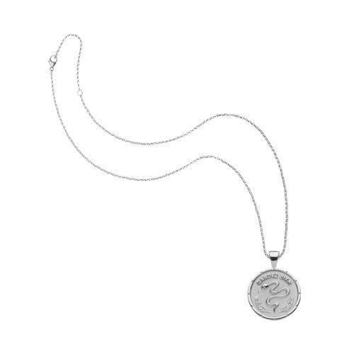 Silver Small Protect Coin Pendant on classic rolo chain