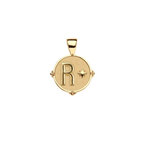 Gold letter R coin pendant with star detail