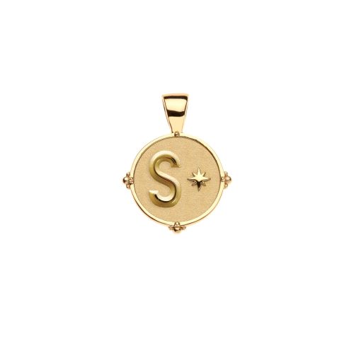 Gold letter S coin pendant with star detail