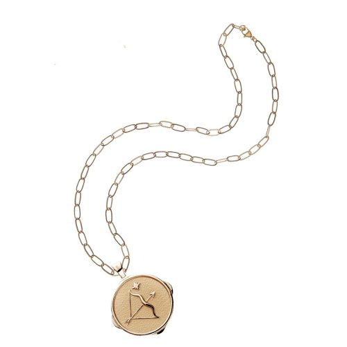 Gold original Sagittarius coin pendant on drawn link chain