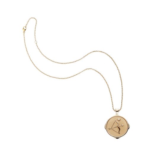 Gold original Sagittarius coin pendant on classic rolo chain