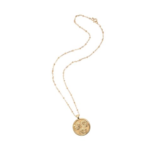 Gold Small Joy Coin Pendant on satellite chain