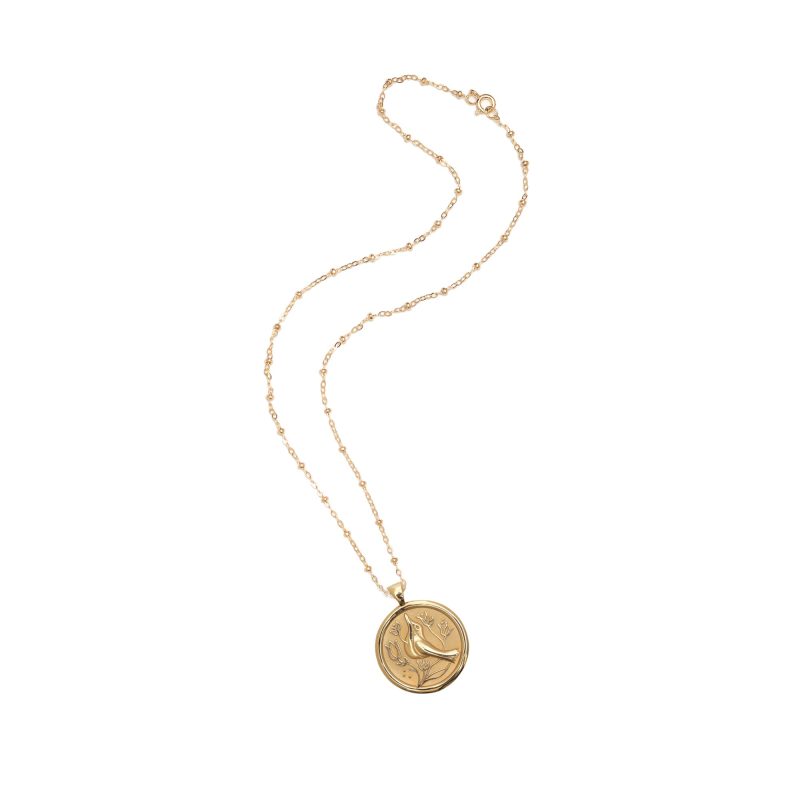 Gold Small Peace Coin Pendant on satellite chain