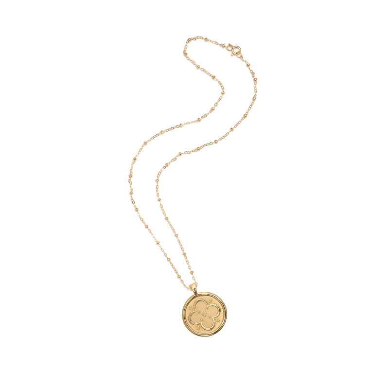 Gold Small Love Coin Pendant on satellite chain