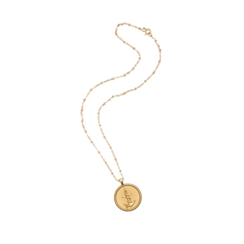 Gold Small Strong Coin Pendant on satellite chain