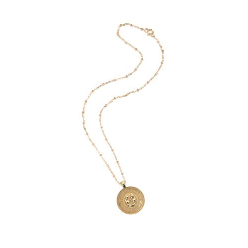 Gold Small Lucky Coin Pendant on satellite chain