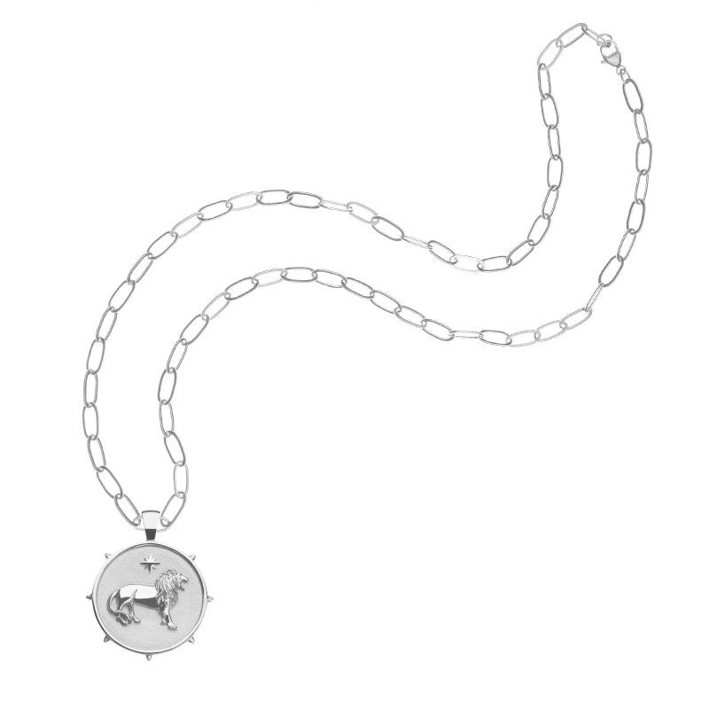 Silver Small Courage Coin Pendant on drawn link chain