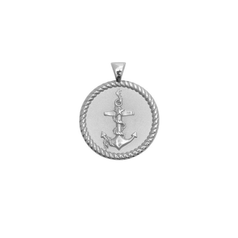 Silver Small Coin Pendant with Anchor, rope, and hidden starfish illustrations