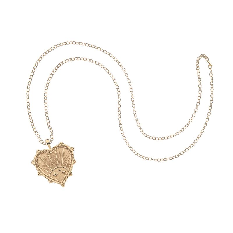 Gold rising sun heart pendant on mini twist chain