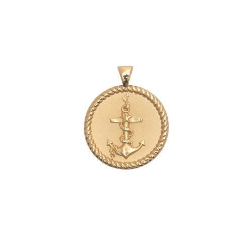 Gold Coin Pendant with Anchor, rope, and hidden starfish illustrations