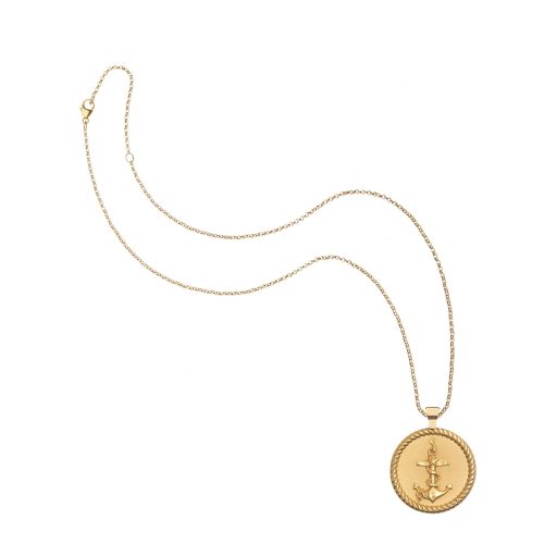 Gold Original Strong Coin Pendant on classic rolo chain