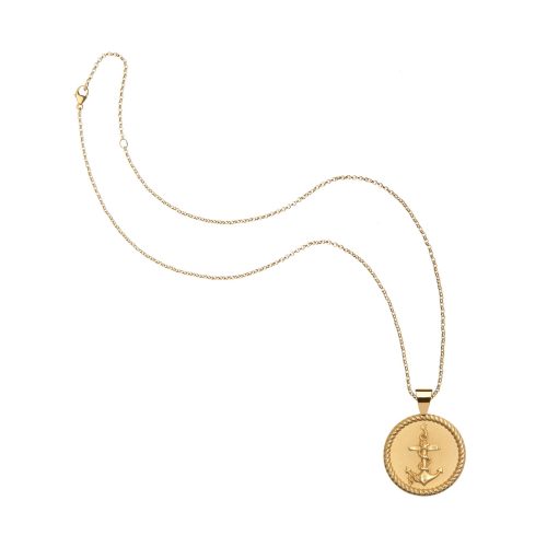 Gold Small Strong Coin Pendant on classic rolo chain