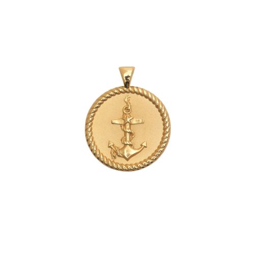 Gold Small Coin Pendant with Anchor, rope, and hidden starfish illustrations