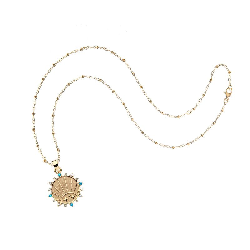 Gold petite embellished rising sun pendant on satellite chain