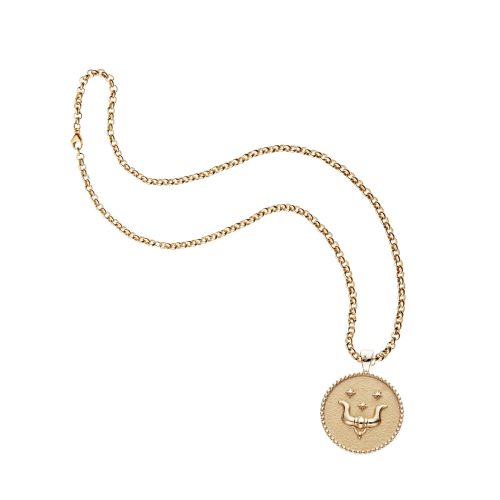 Gold original Taurus coin pendant on grande rolo chain