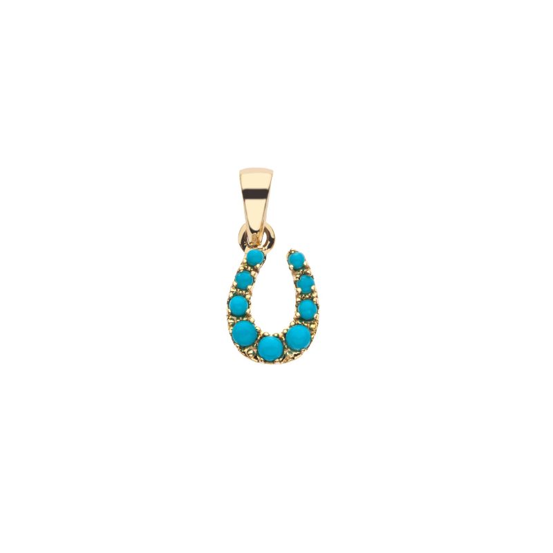 Gold horseshoe pendant with turquoise stones