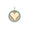 Front of gold heart coin with turquoise edge detail