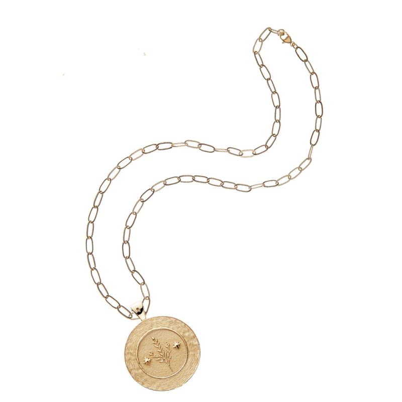 Gold original Virgo coin pendant on drawn link chain