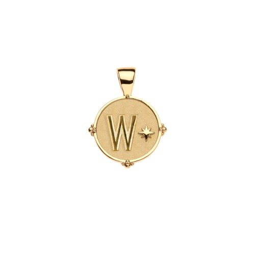 Gold letter W coin pendant with star detail