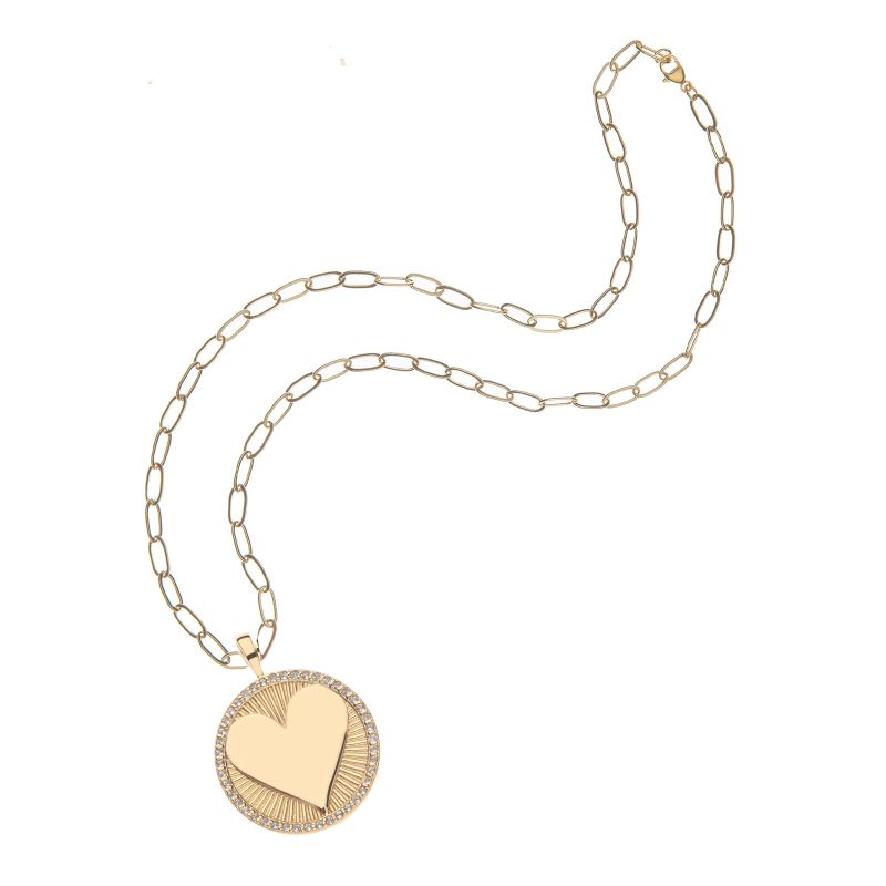 Gold heart coin on drawn link chain