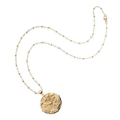 Gold Coin Pendant on Satellite Beaded Chain